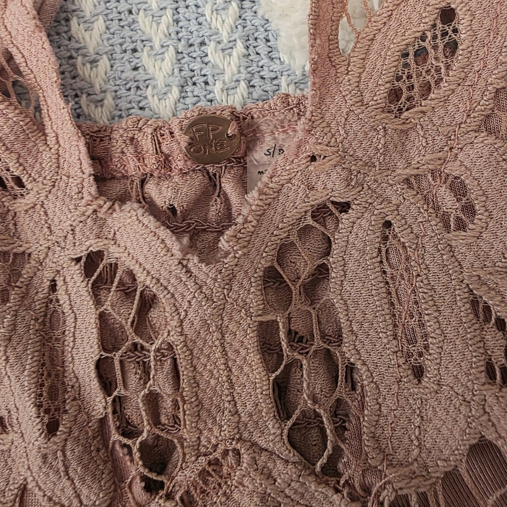 Free People Lace Mini Dress in Mauve - Picture 2 of 3